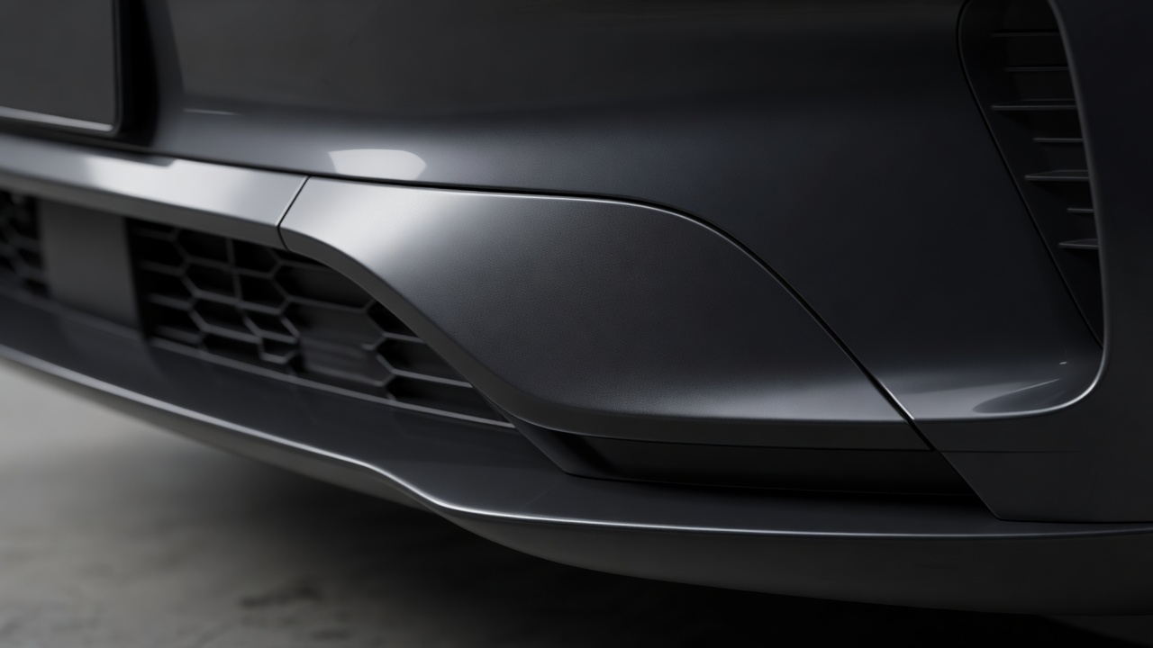 Close view of a radar sensor cover integrated into a modern front bumper